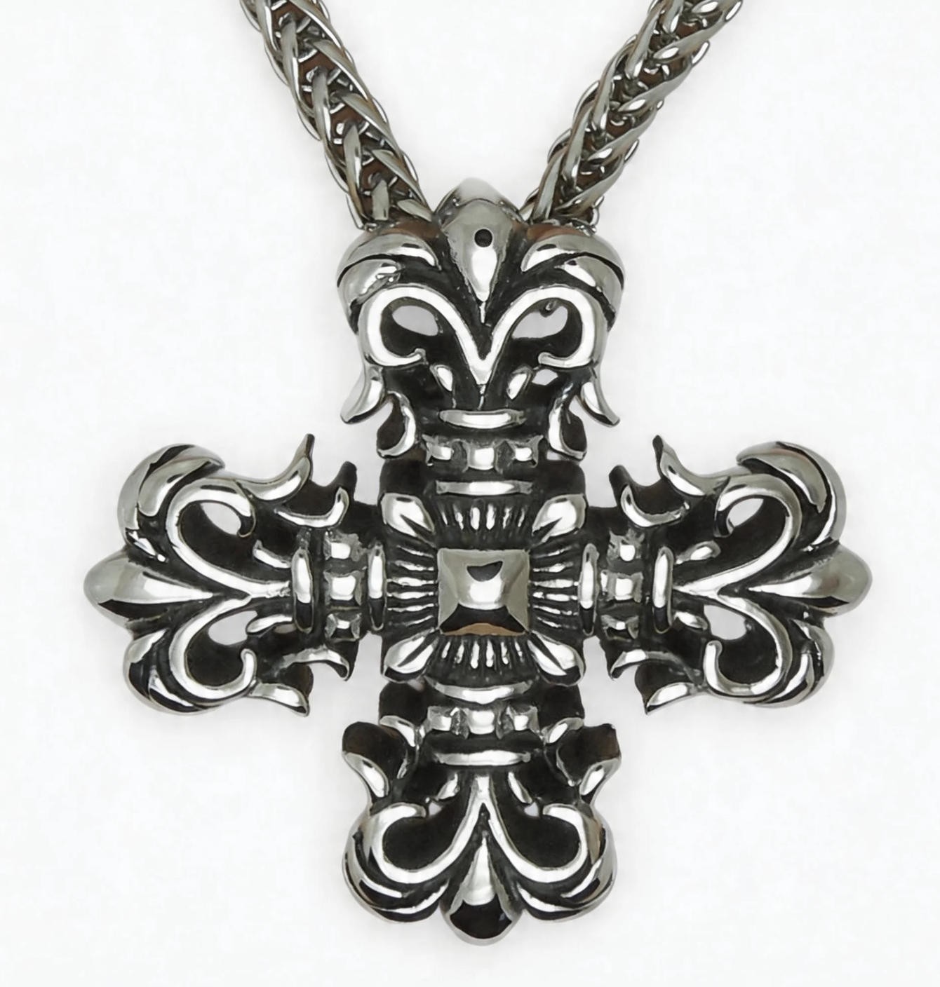 Gothic Rocker Biker Heavy Cross Stainless Steel Pendant Necklace Chain US Seller