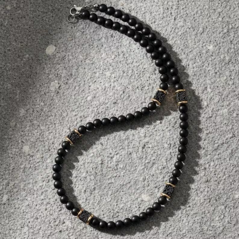 Matte Onyx Lave 10mm Beaded 25in Long Necklace Healing Strength Necklace for Men