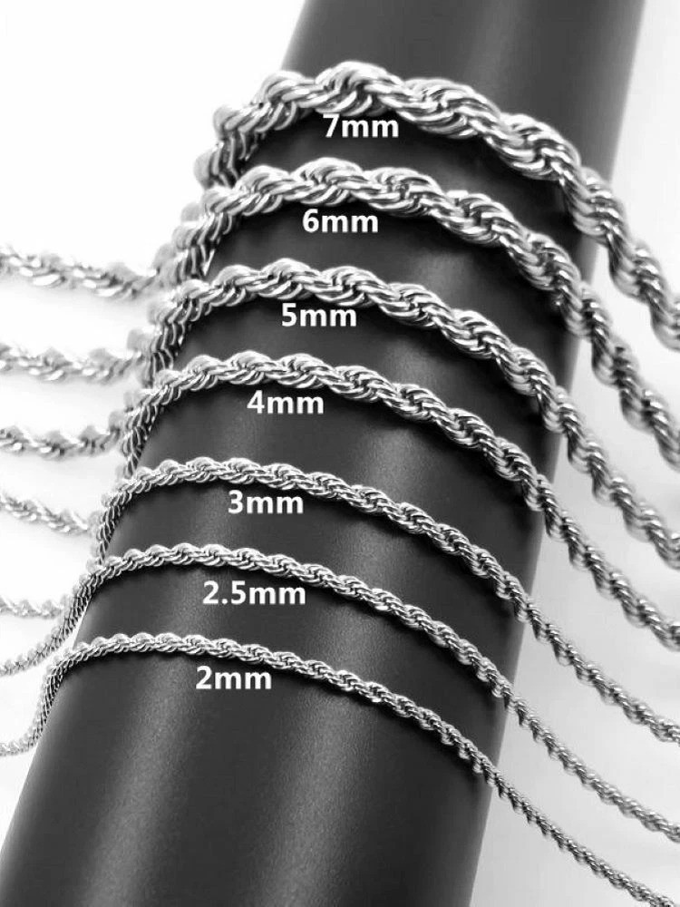 2/2.5/3/4/5/6/7mm 316L Stainless Steel Women Men Rope Chains Necklaces 18-32”
