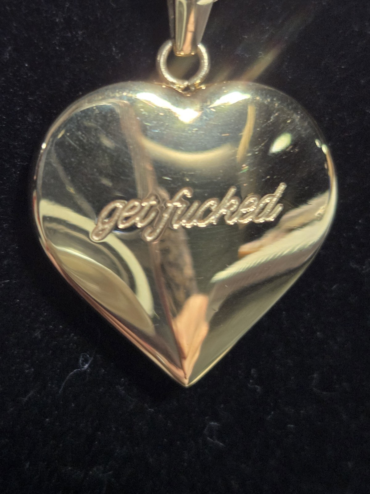 Gold Tone Rope Chain Necklace Puffy Heart Pendant Adult Phrase Inscription 16″