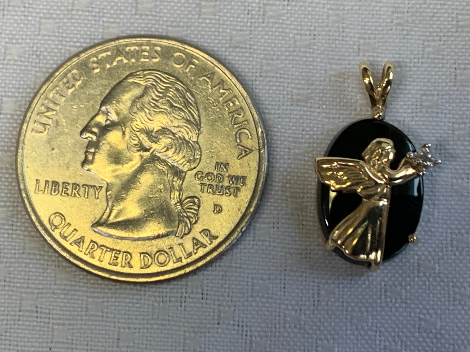 10K Yellow Gold Angel Pendant 1.67g Fine Jewelry Onyx Look Charm *READ*