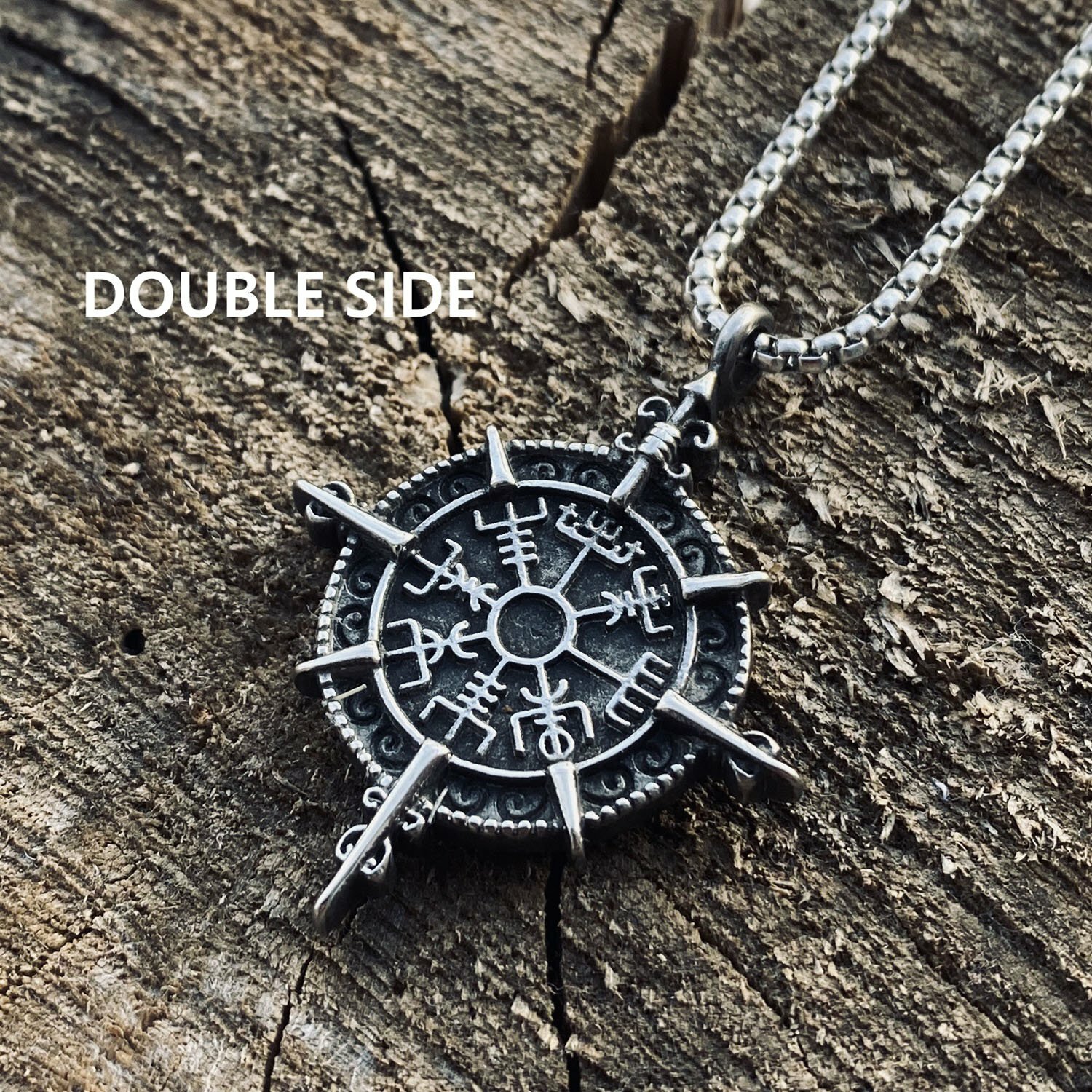 MENDEL Stainless Steel Boys Mens Viking Vegvisir Compass Pendant Necklace Amulet