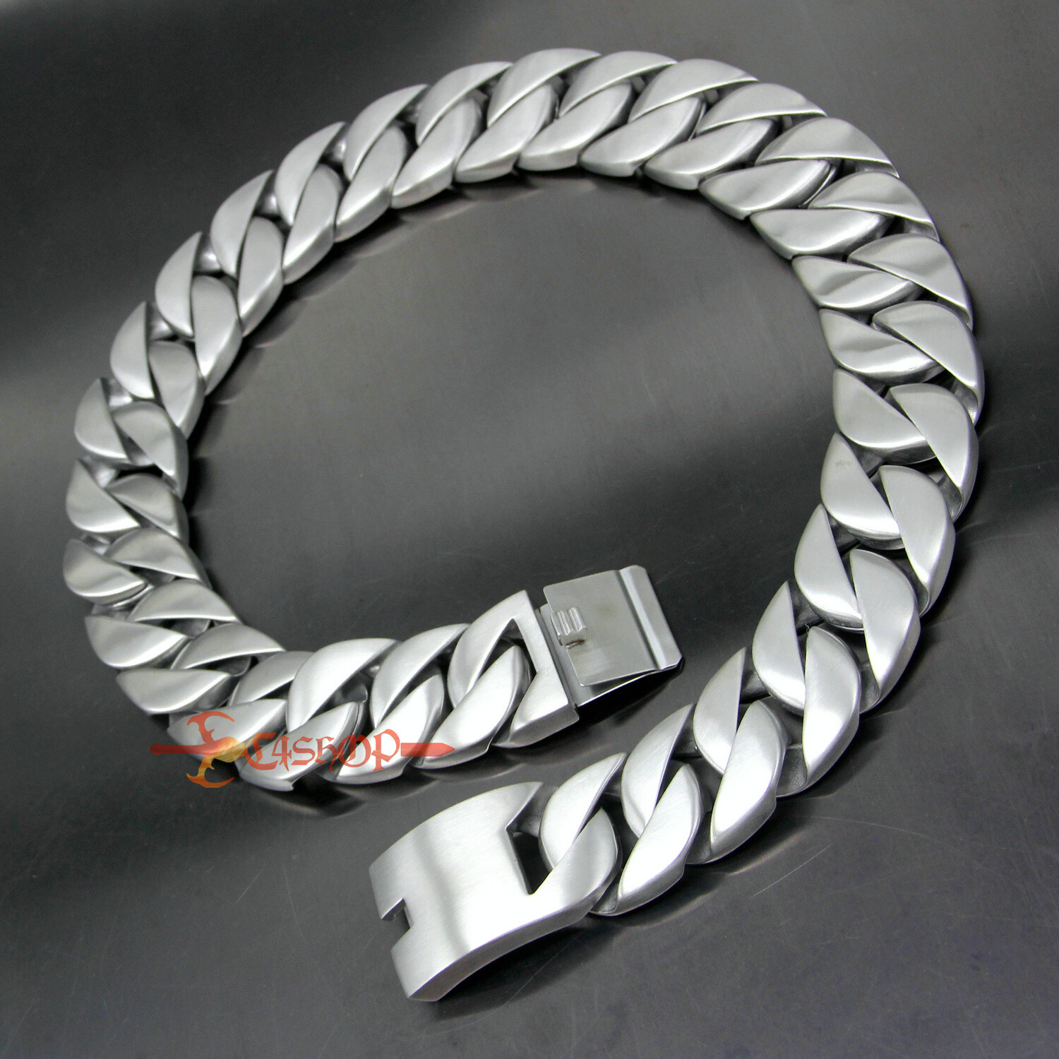 Huge Heavy Matte Brushed Stainless Steel Cuban Chain Men’s Bracelet Necklace