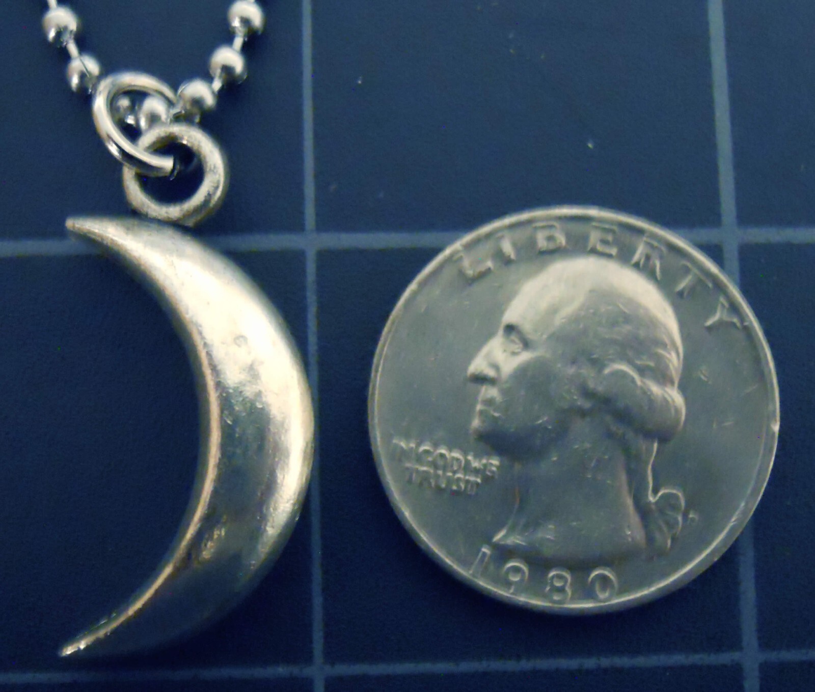 Necklace 3d Quarter Moon Pendant New Waxing Crescent Lunar Goddess Ball Chain