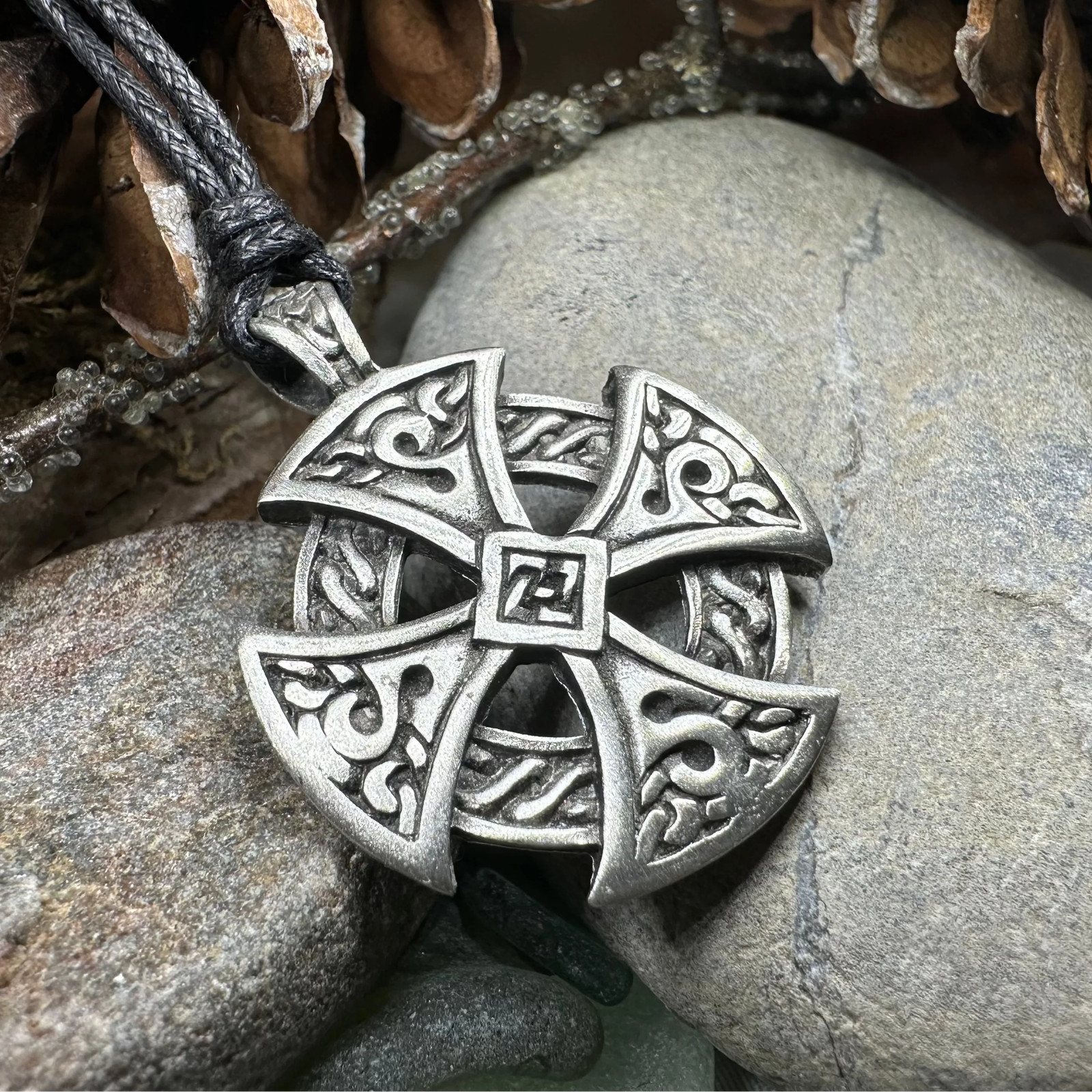 Celtic Cross Necklace Irish Scottish Welsh Pewter Pendant Mens Boys