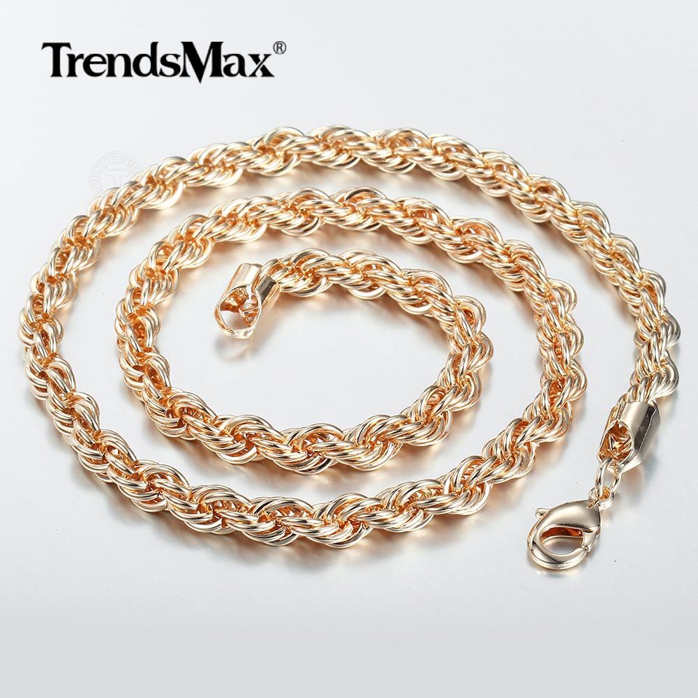 5/6mm 585 Rose Gold Plated Twisted Rope Chain Necklace 20″/24″ for Women Girls