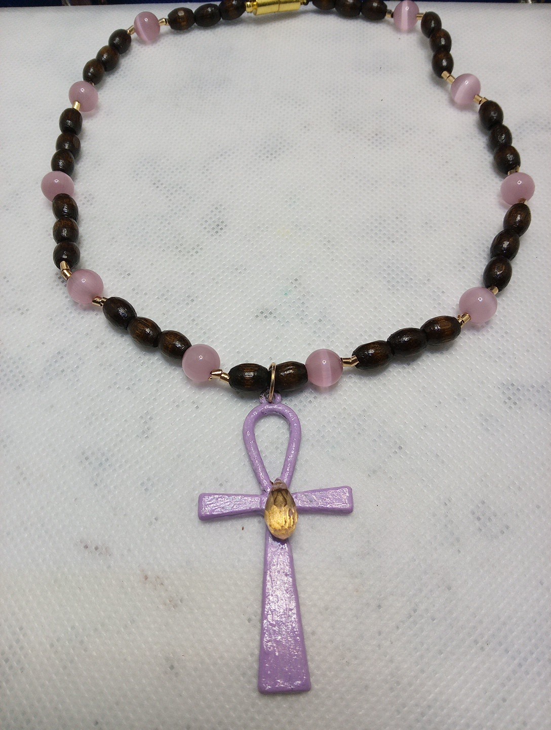 ADJ. CORDED NECKLACE & OBSIDIAN BEAD CROSS PENDANT