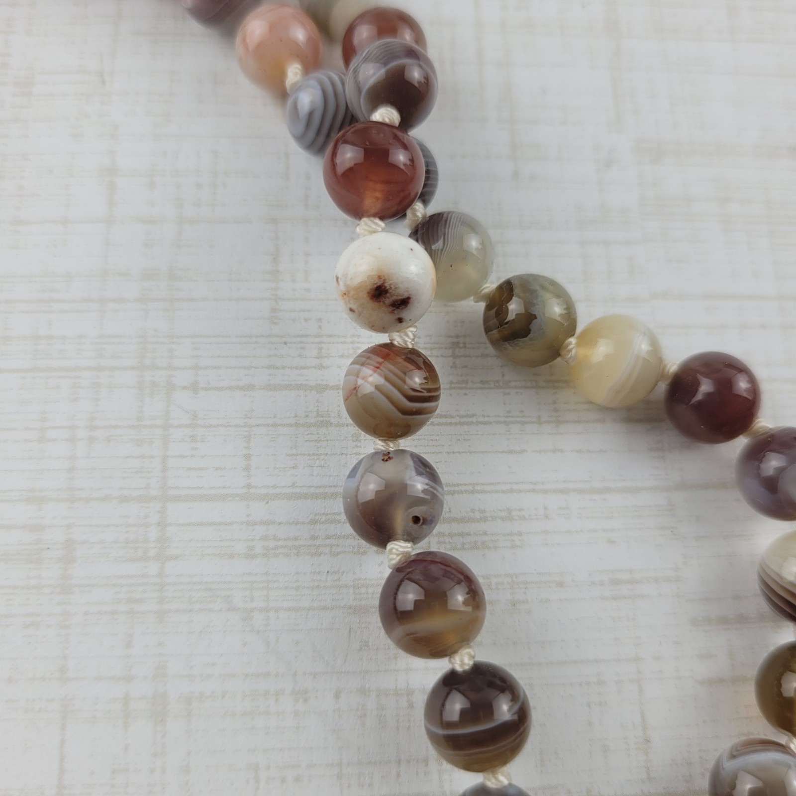 Agate Prayer Bead Necklace Hand Knotted Multi Color 38″