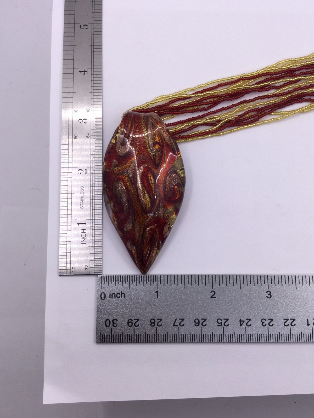 VENETIAURUM MURANO ITALIAN ART GLASS – REDS & GOLDS – SIGNED – BOX – TAGS (C850)