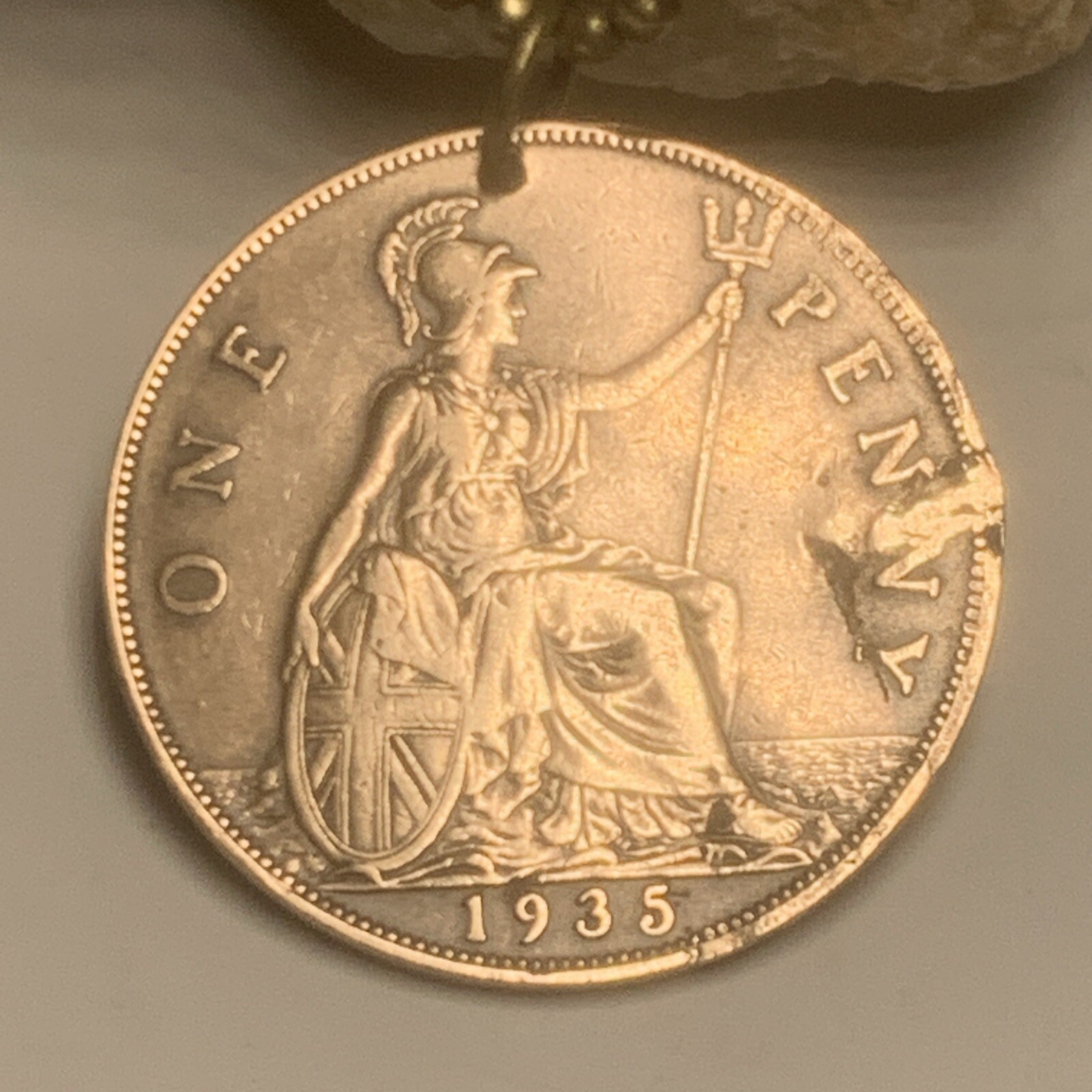 1935 UK Real Circulated Large Penny Coin Pendant. King George VI. Great Gift 🎁