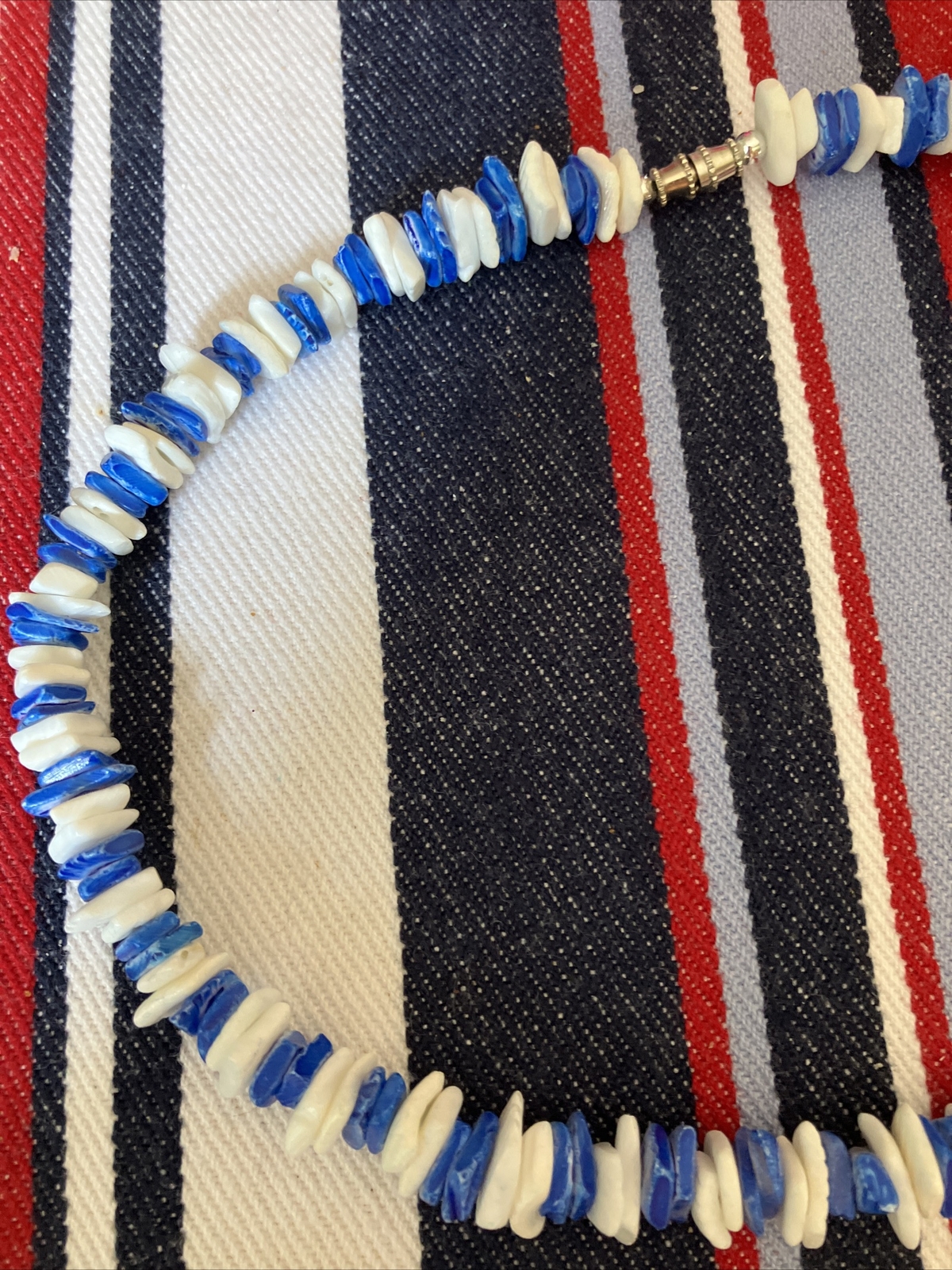 Adult Unisex Blue & White Puka Bead Necklace From Hawaii