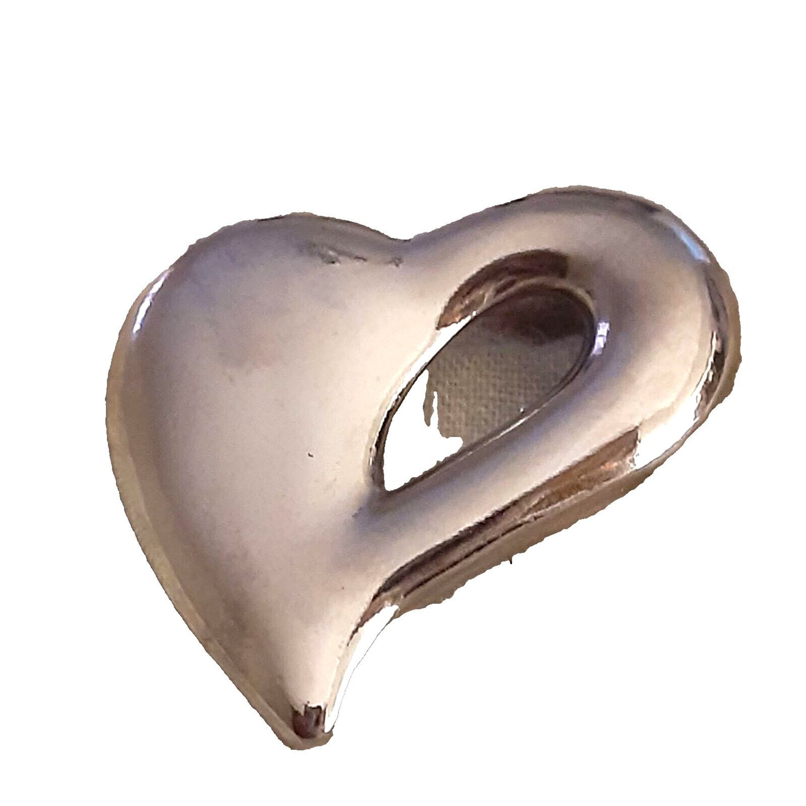 Large Silver Tone 2″ Abstract Open Heart Pendant Necklace Contemporary Modern