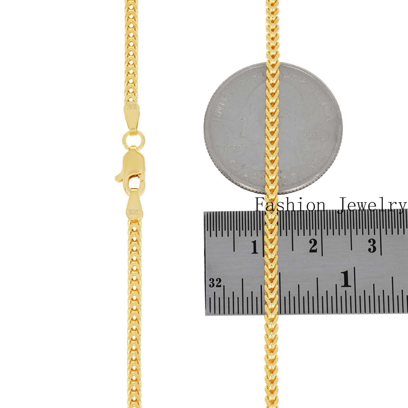 10K Yellow Gold 2.5mm Franco Box Wheat Foxtail Chain Necklace Mens Women 16″-30″