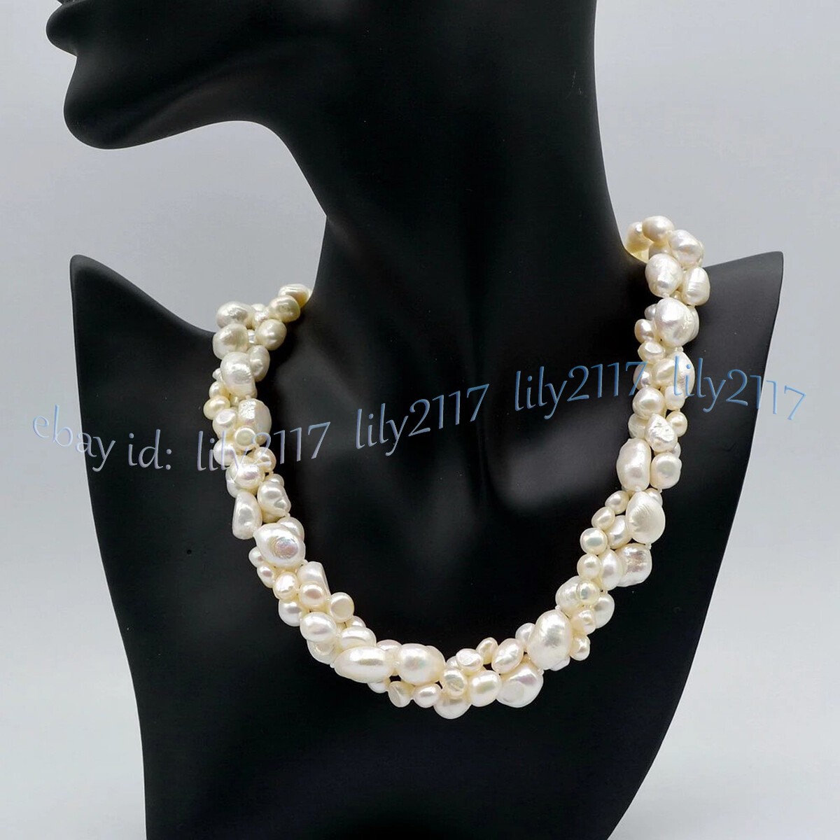 3 Rows Genuine Natural White Freshwater Baroque Pearl Beads Necklace 18” 7-11mm