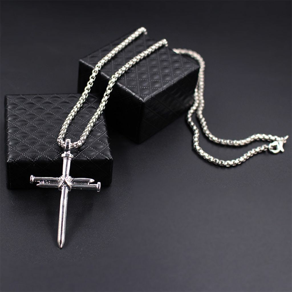 Boys Mens Stainless Steel Vintage Cross Pendant Necklace Men Women Silver Black