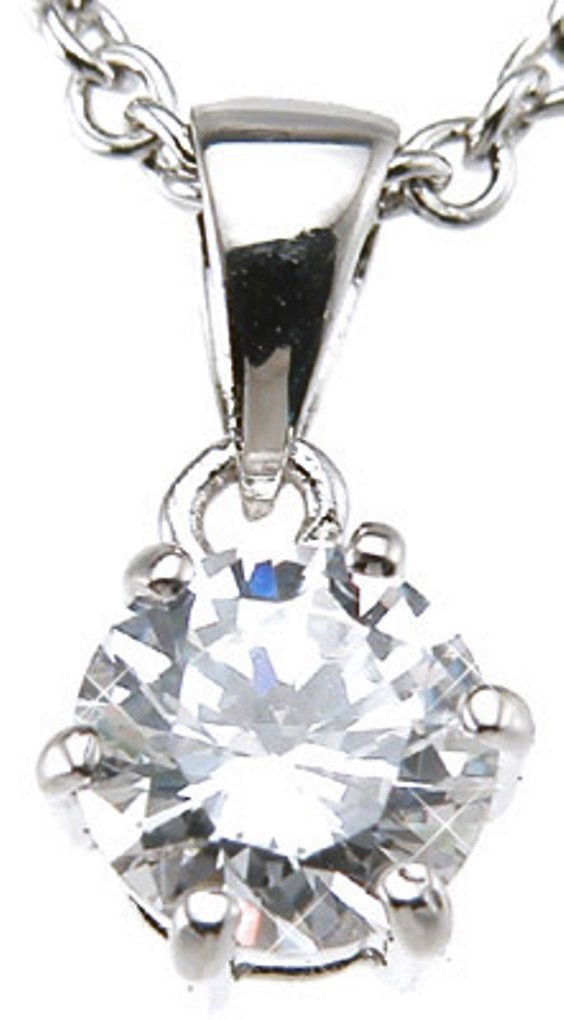 925 Sterling Silver Rhodium Finish Brilliant Stone Prong Pendant Cubic Zirconia