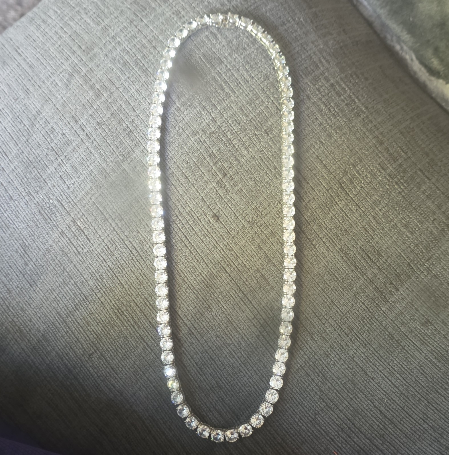 Silver Tone Rhinestone Tennis Necklace Round Clear White/Colorless Stones