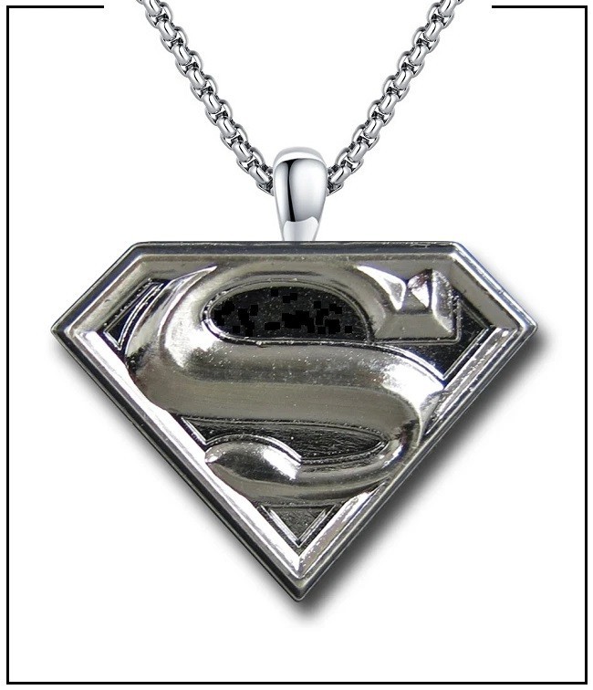 SUPERMAN Genuine Necklace – 1″ silverplate steel pendant – 24″ stainless jewelry