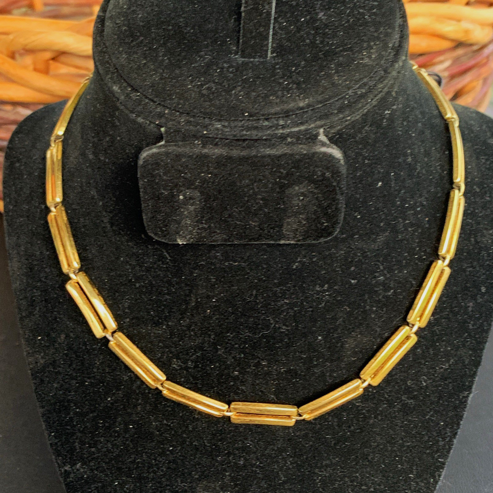 Gold Tone Metal Bar Link Chain Necklace Chain Style No Stone