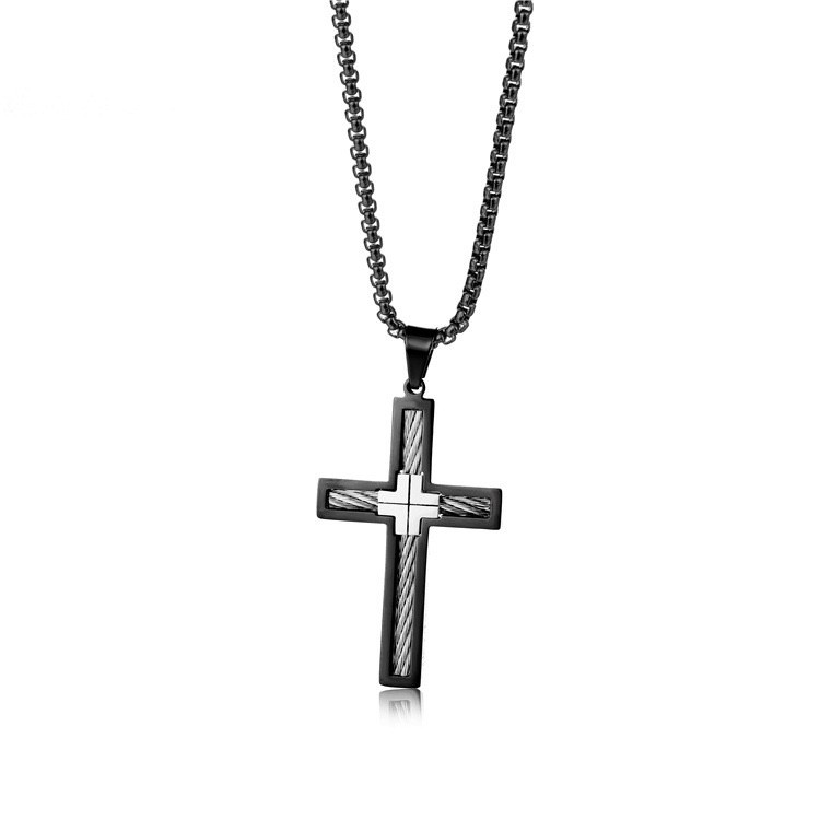 Mens Titanium Steel Cross Necklace Geometric Crucifix Pendant Gold Black Silver