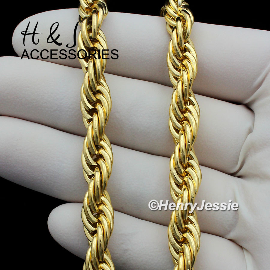 17″20″24″30″MEN Stainless Steel WIDE 8mm Gold Plated Rope Chain Necklace*AGN149