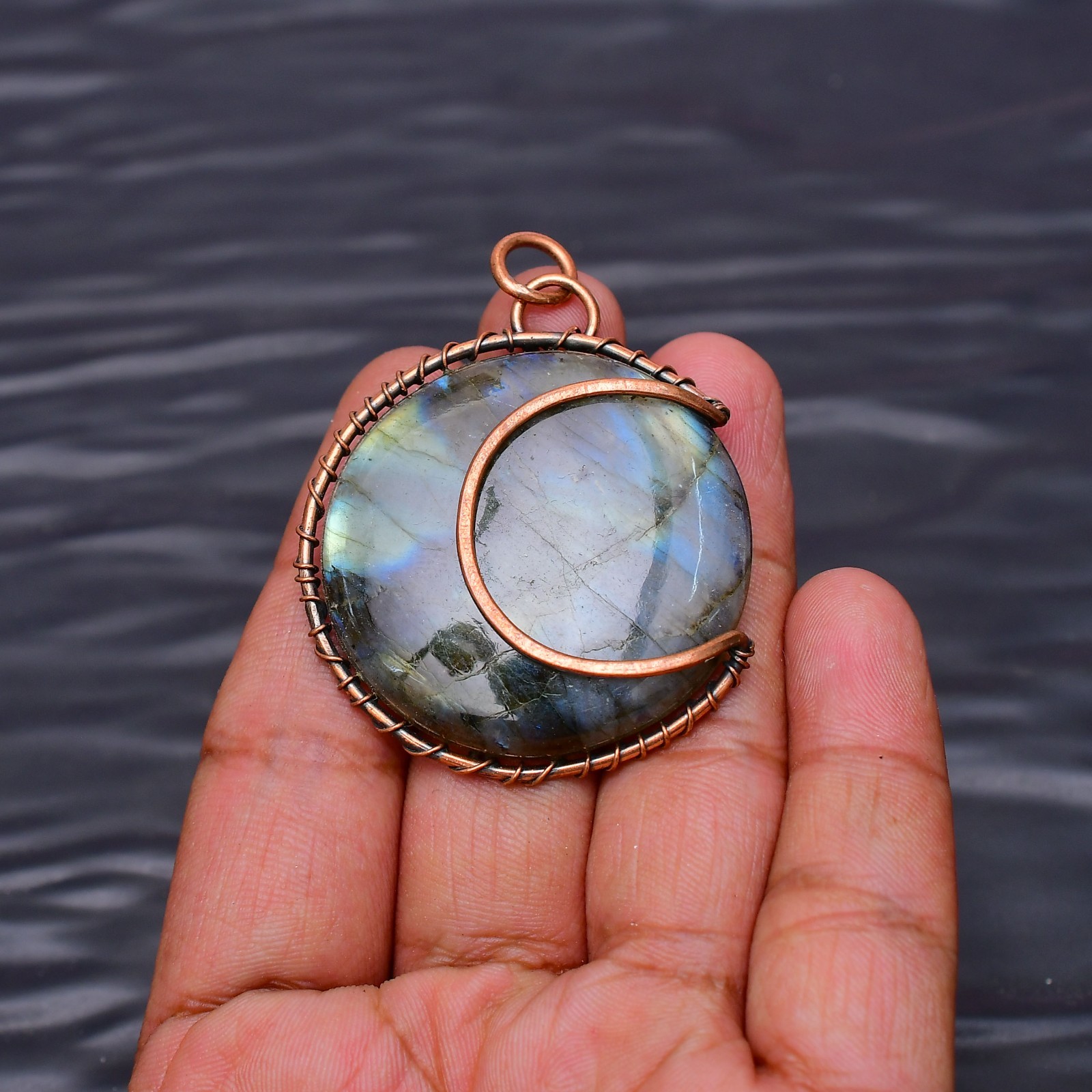 Labradorite Gemstone Copper Wire Wrapped Handmade Jewelry Pendant 1.96″