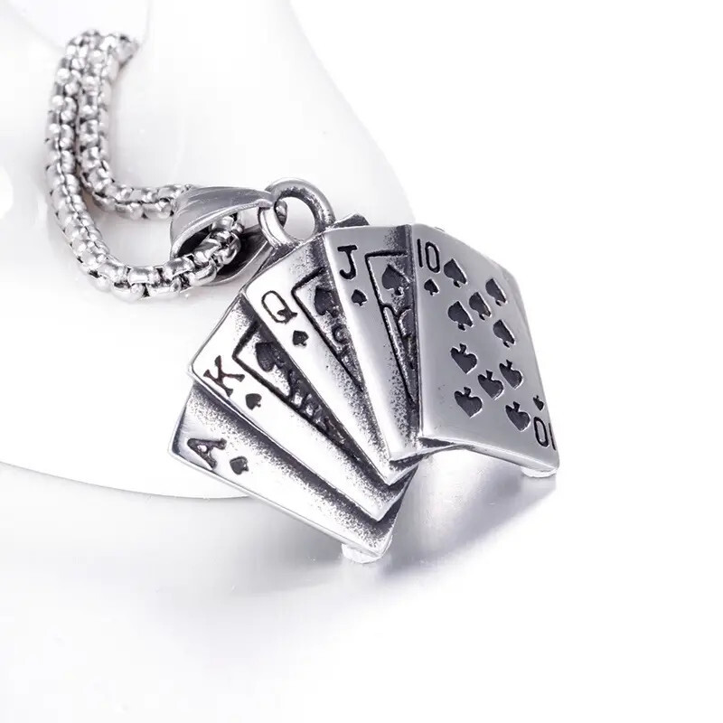 Poker Spade Flush Playing Cards Stainless Steel Unisex Pendant Necklace