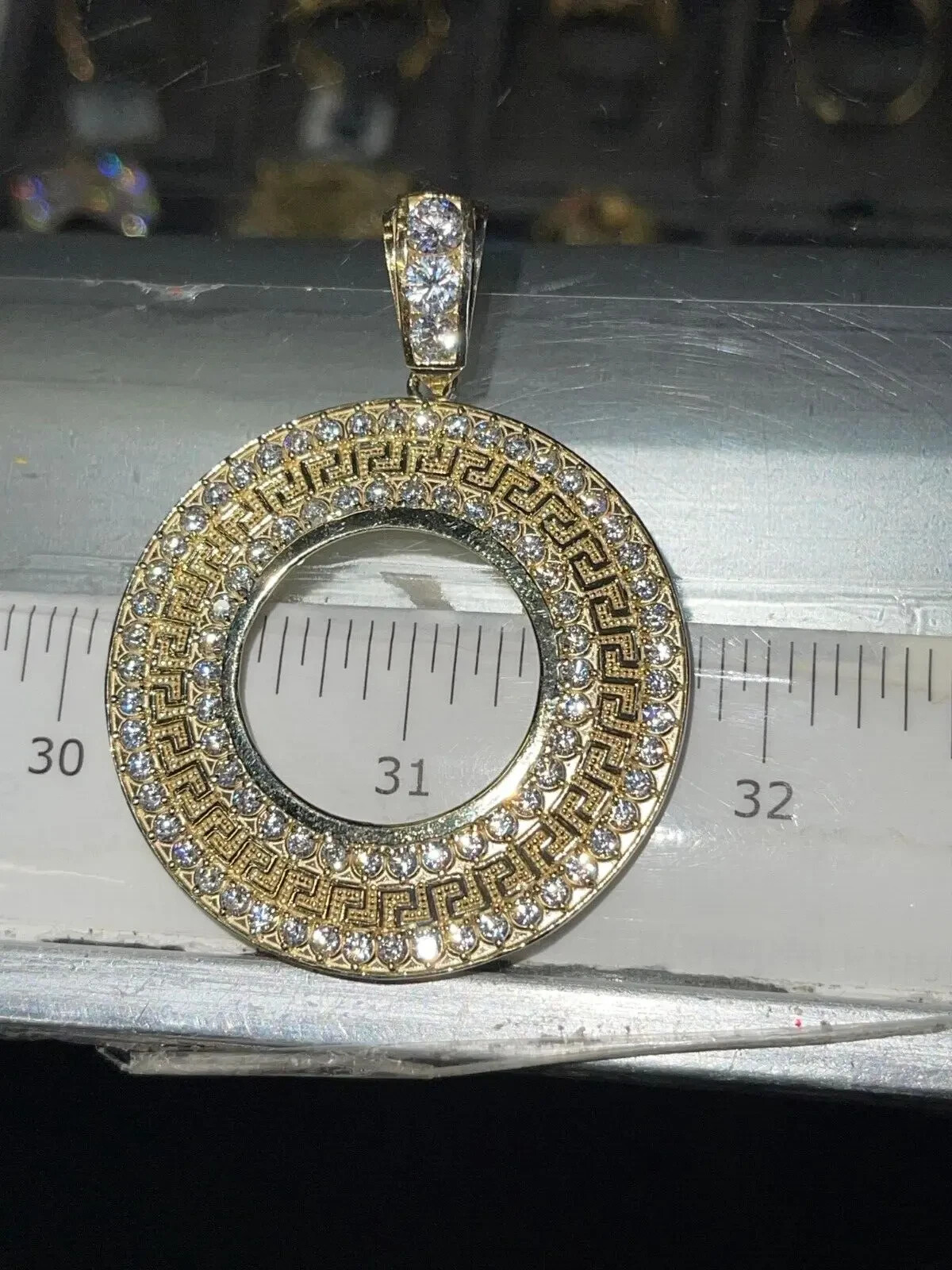 For 10 Peso Coin 11.5g 14k Yellow Gold Bezel Greek Key Bizel Moneda Cubic Zarcon