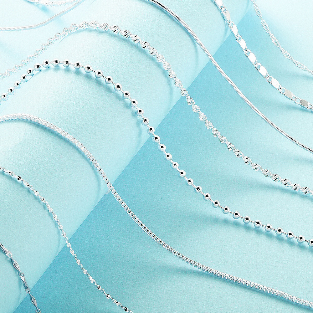 925 Silver Chain Baby’s Breath Snake Square Women Jewelry Necklace 16-24″