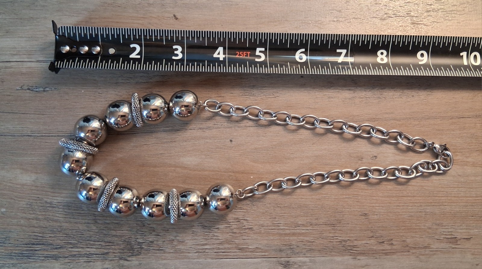Silver Tone Beaded Cable Chain Necklace Adjustable 18-24in Lobster Clasp