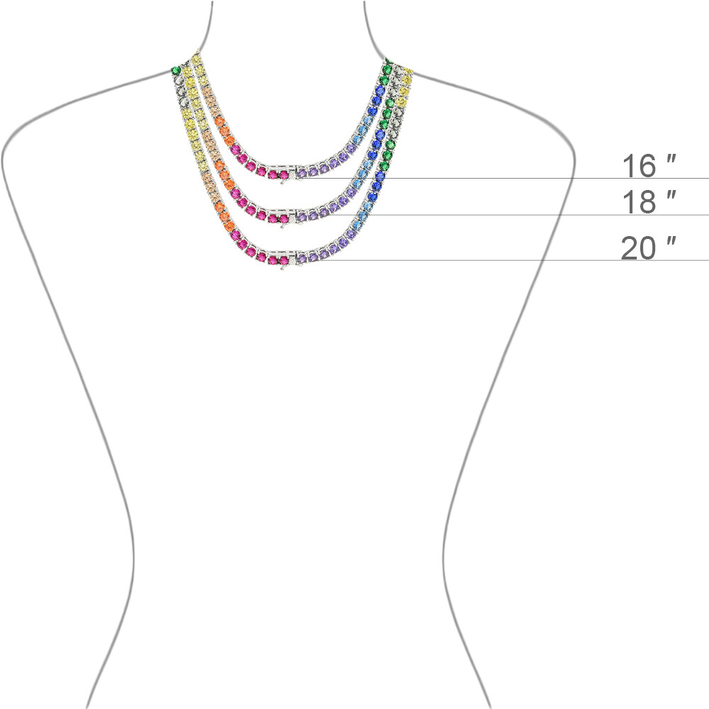 Skinny Rainbow Spectrum Tennis Chain Necklace Cubic Zirconia Bling 3mm 16-20”