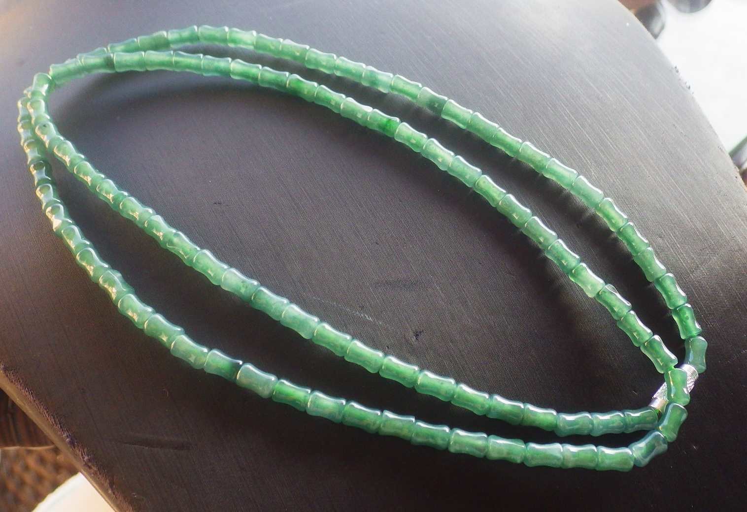 1 Pcs Video Certified Natural A Jade Jadeite Bamboo Bead Necklace 项链 122924