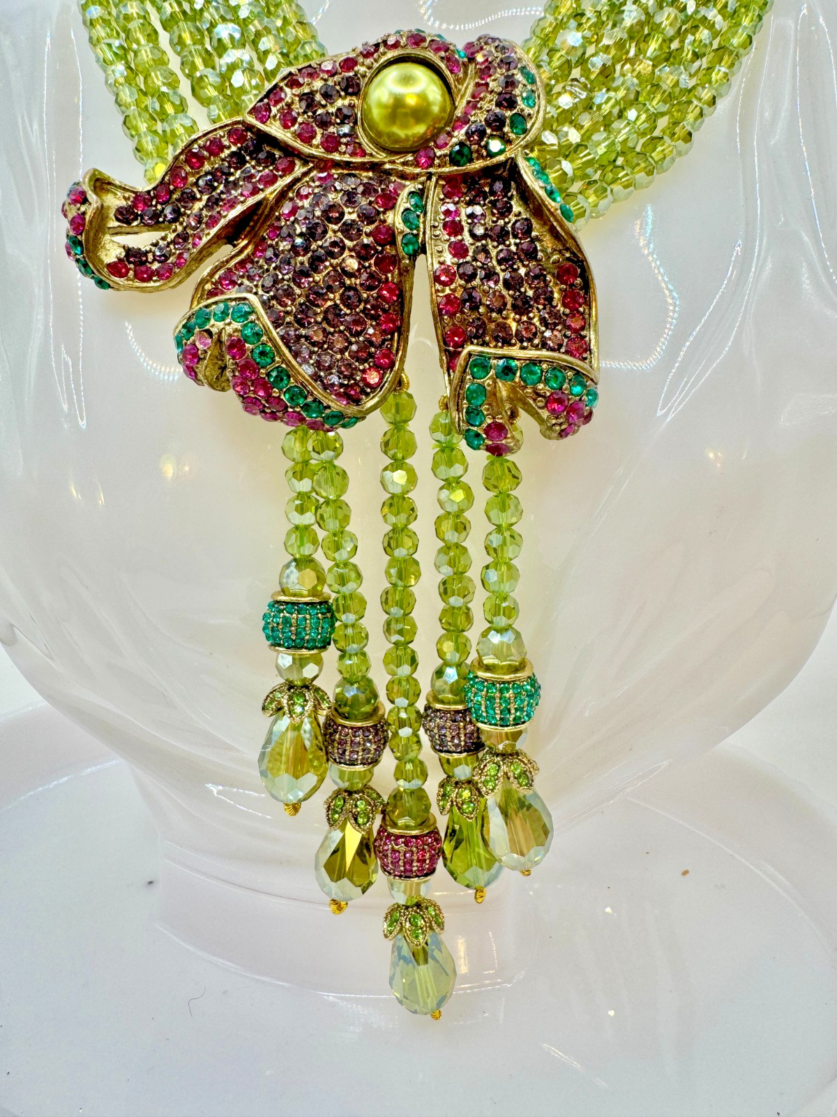 HEIDI DAUS Swarovski’s Peridot Crystal Beads Statement Necklace “Cala Lilly” NIP