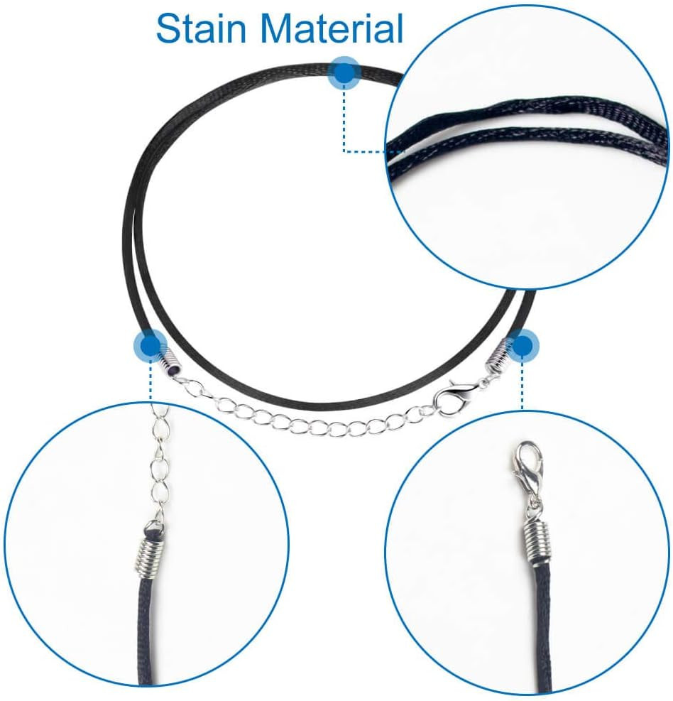 100Pcs Satin Silk Necklace Cord with Lobster Clasp and Extension Chain