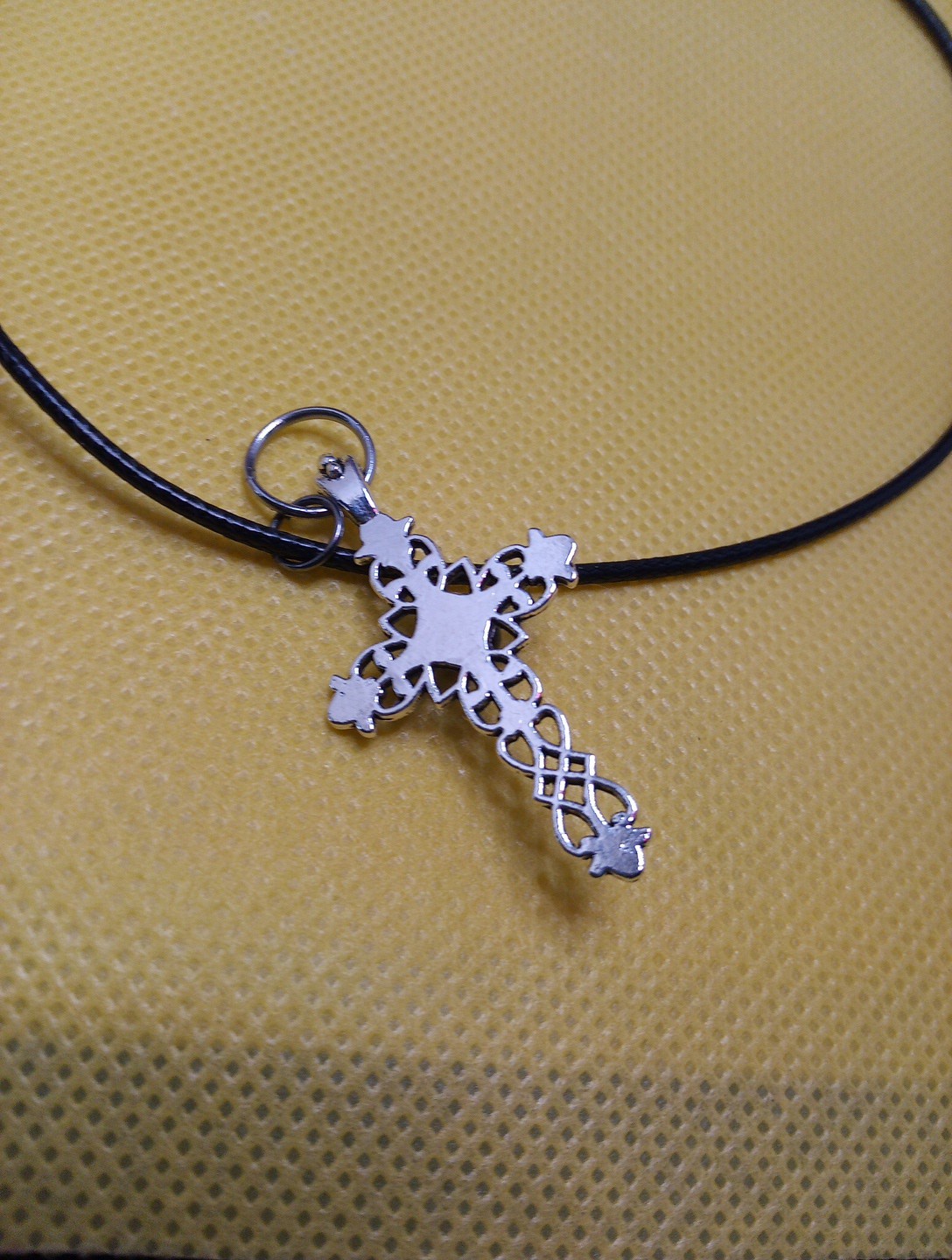 ADJ. CORDED NECKLACE & OBSIDIAN BEAD CROSS PENDANT