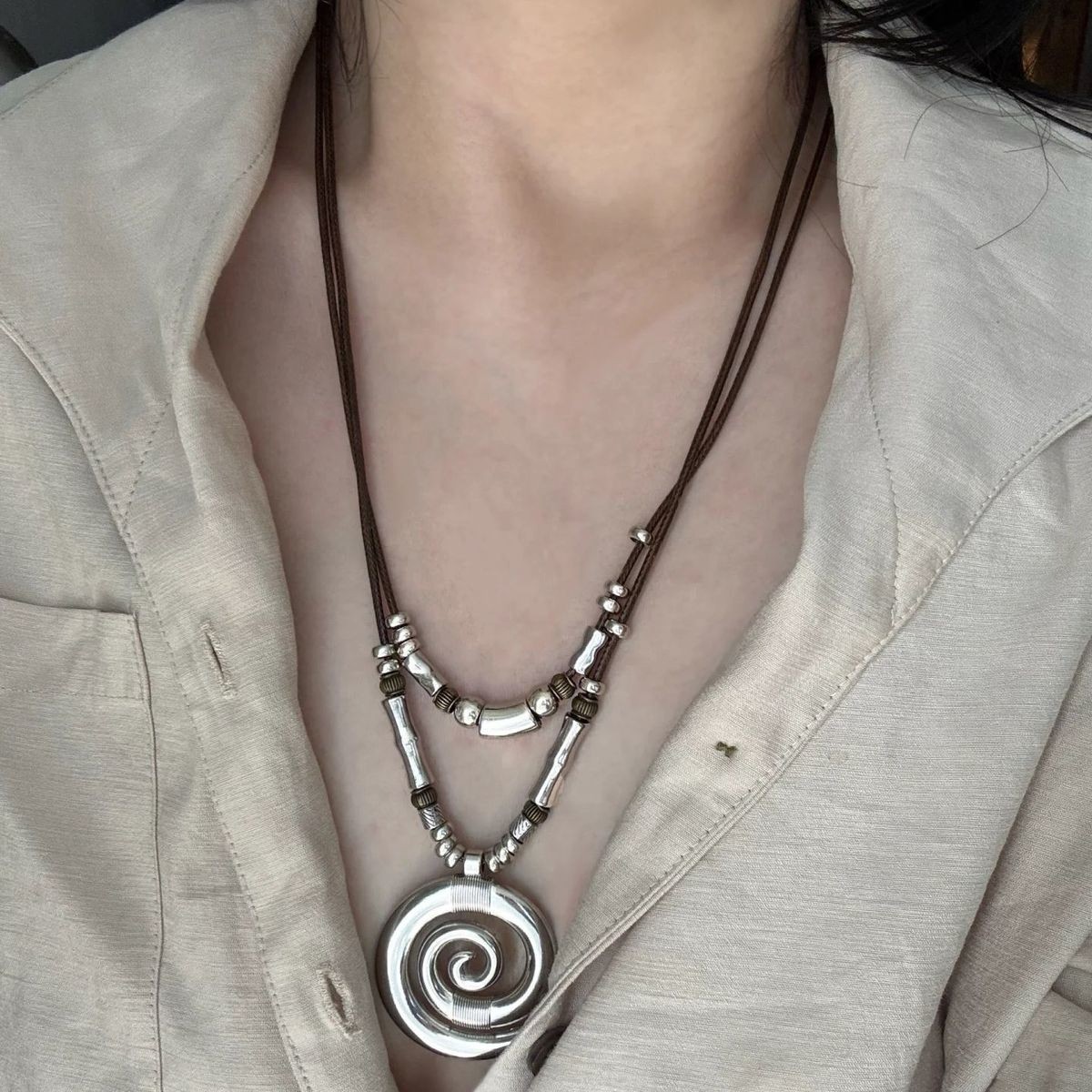 New ethnic style necklace with bohemian spiral pendant clavicle chain