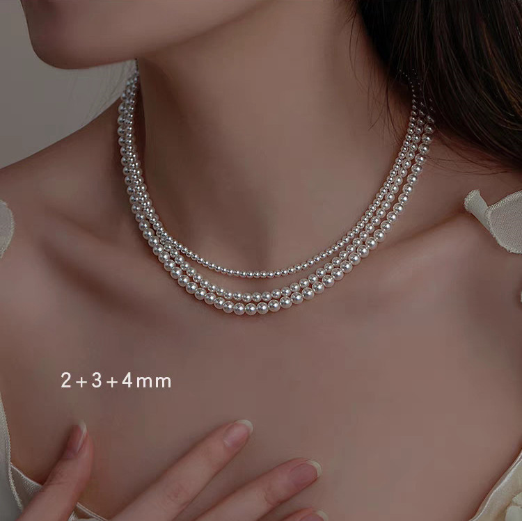 2 mm White Pearls Thin Chain Choker Necklace Lobster Clasp Adjustable
