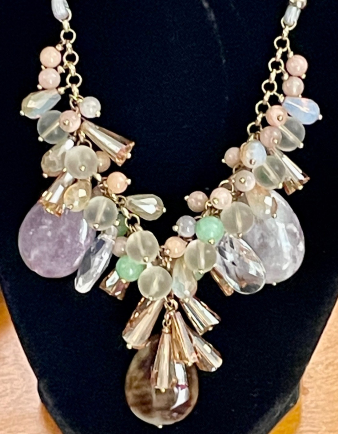Anthropologie Nakamol Beaded Necklace Crystal Rhinestone Natural Stone Drops