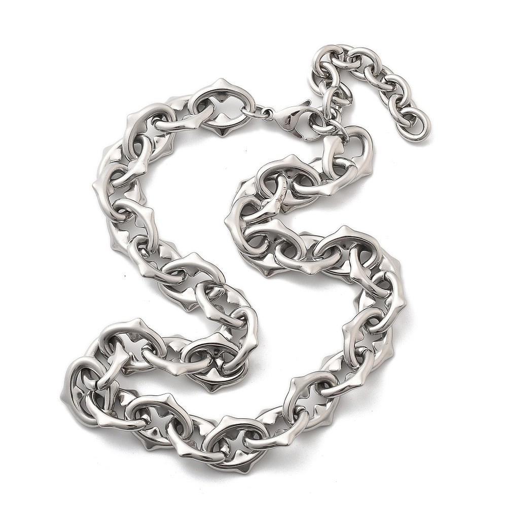 Chain Necklace Stainless Steel Oval Link Chain Silver 18.46 in Men Women N109