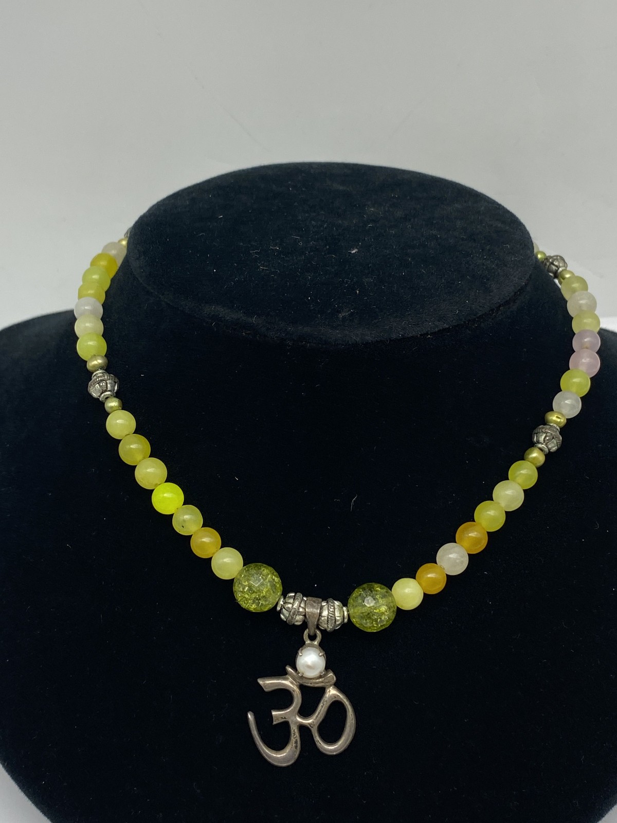 sterling Silver Multicolor Band Gemstones Beads Pendant Necklace 26.6g