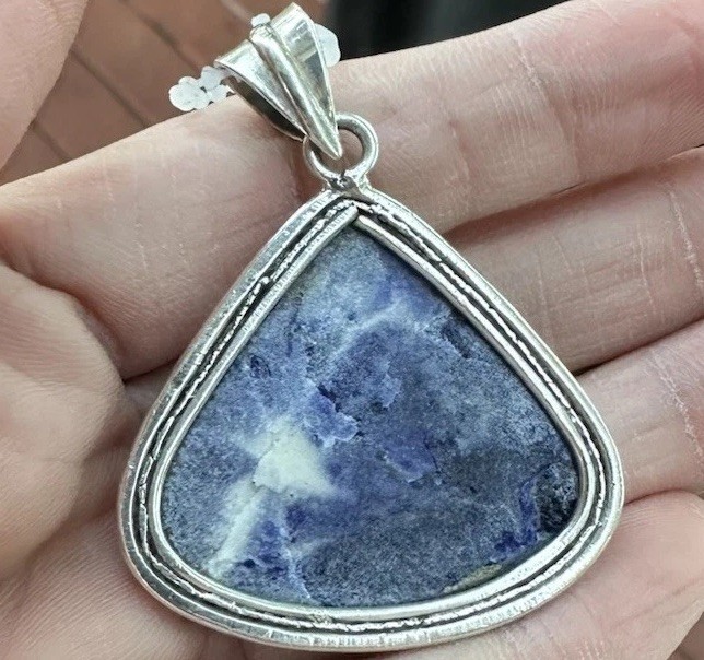 Sterling Silver 925 Blue White Sodalite Trillion Bezel Set Charm Pendant