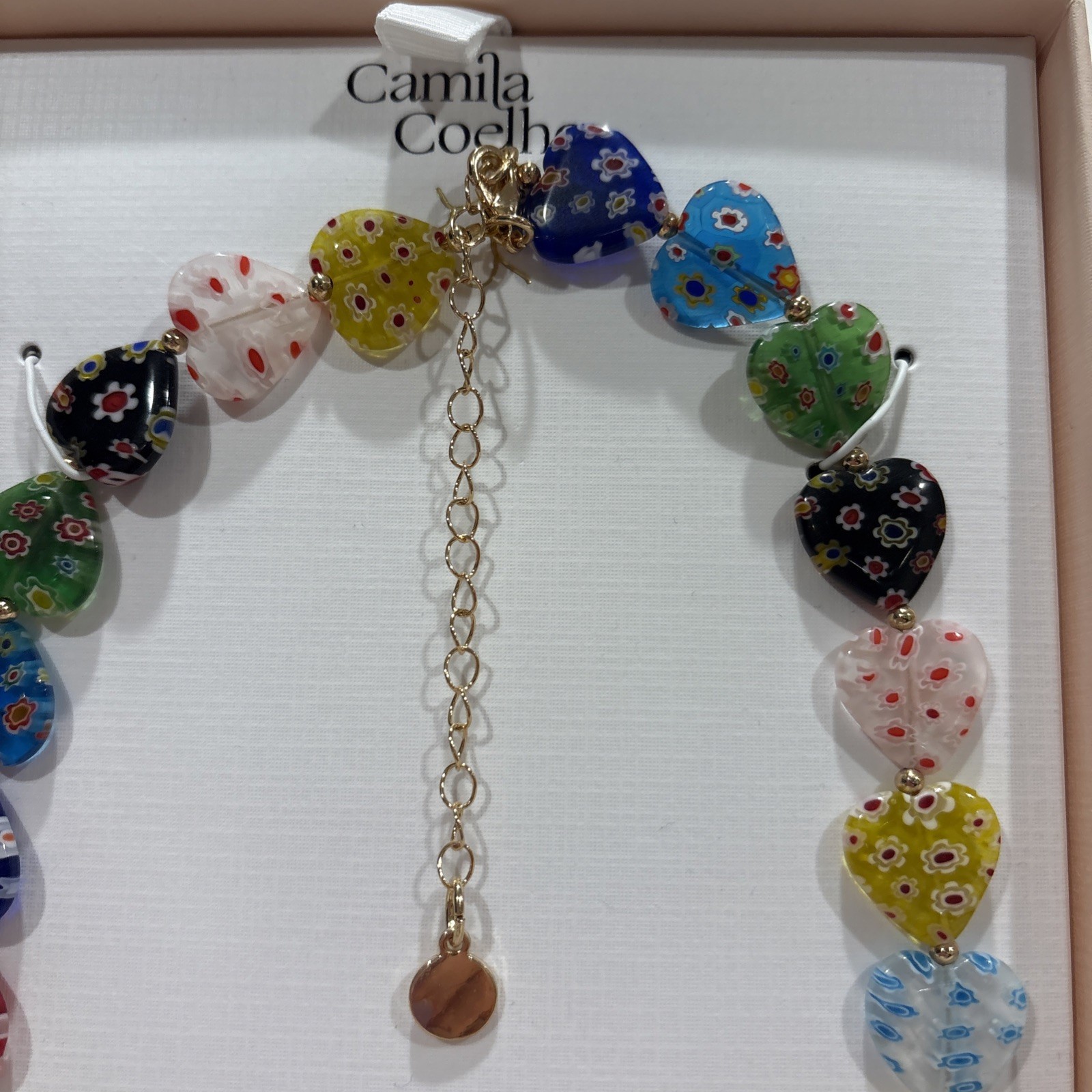 CAMILA COELHO Women Necklace Multicolor Millefiori Beaded Heart Glass 17”