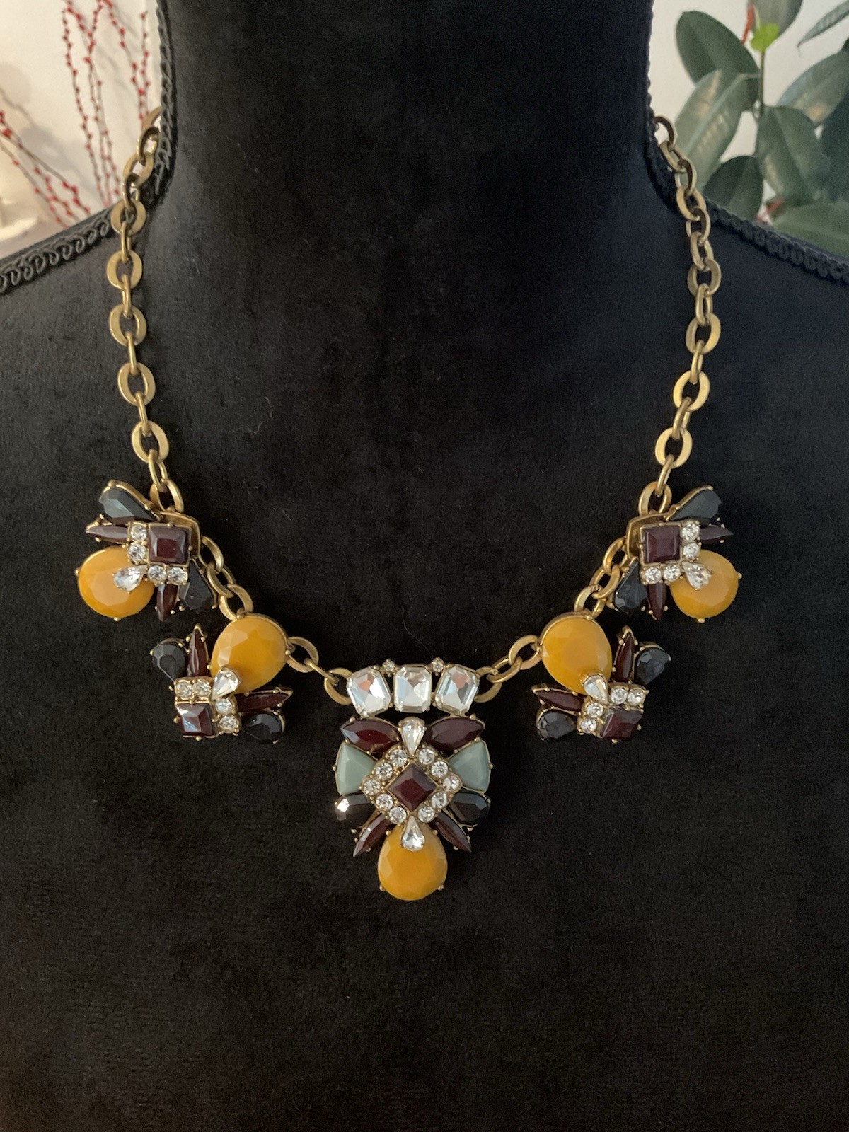 J. Crew Geometric Crystal Art Deco Statement Necklace Multi