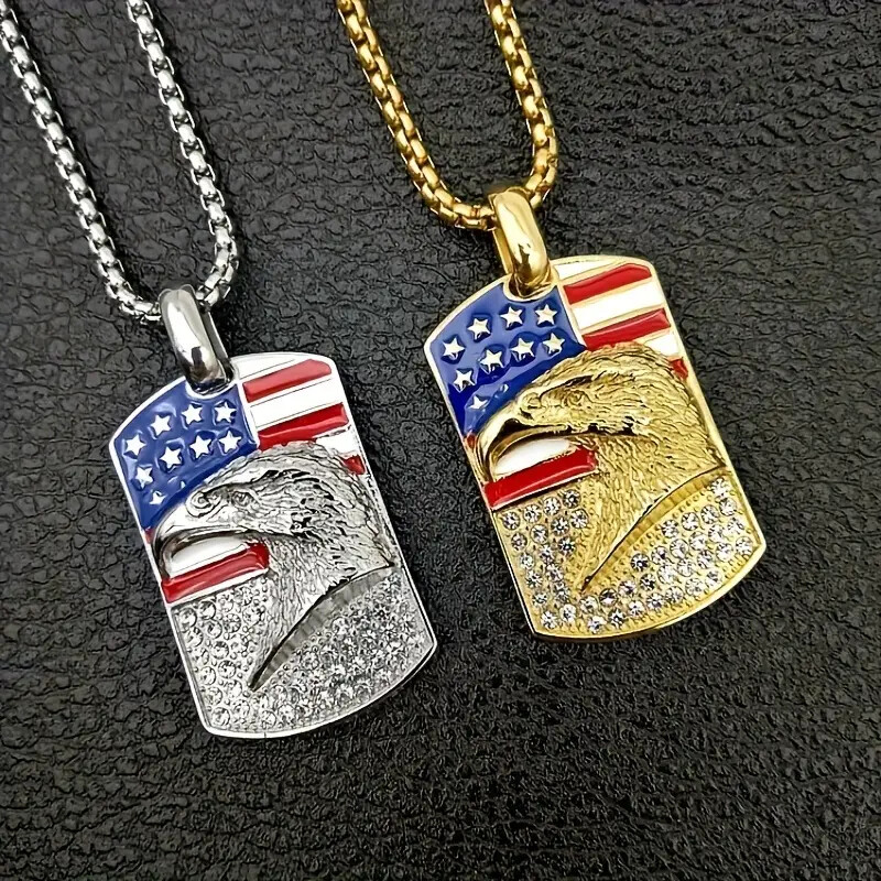 American Eagle Dog Tag Stainless Steel Pendant & 3mm 24″ Rolo Chain Necklace
