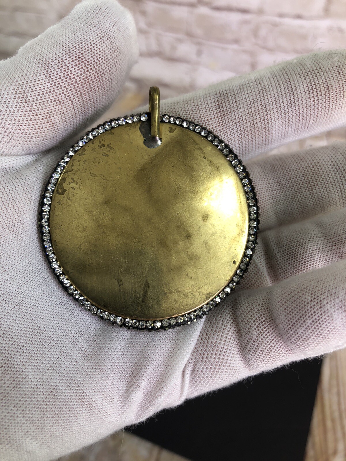 vtg OM Mantra turquoise brass pendant Tibet NEPAL newly crystal embellished