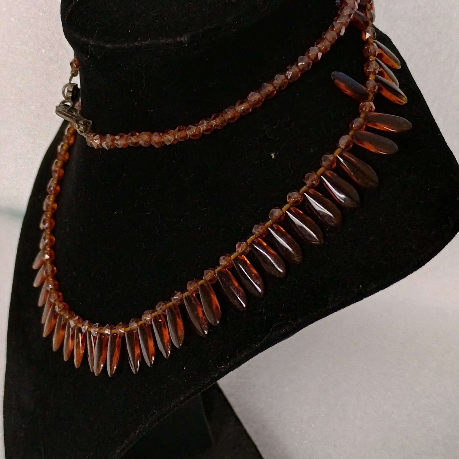 Amber Colored Teardrop Topaz/Tanzanite? W Beaded Chain w/ Hook Clasp Closure