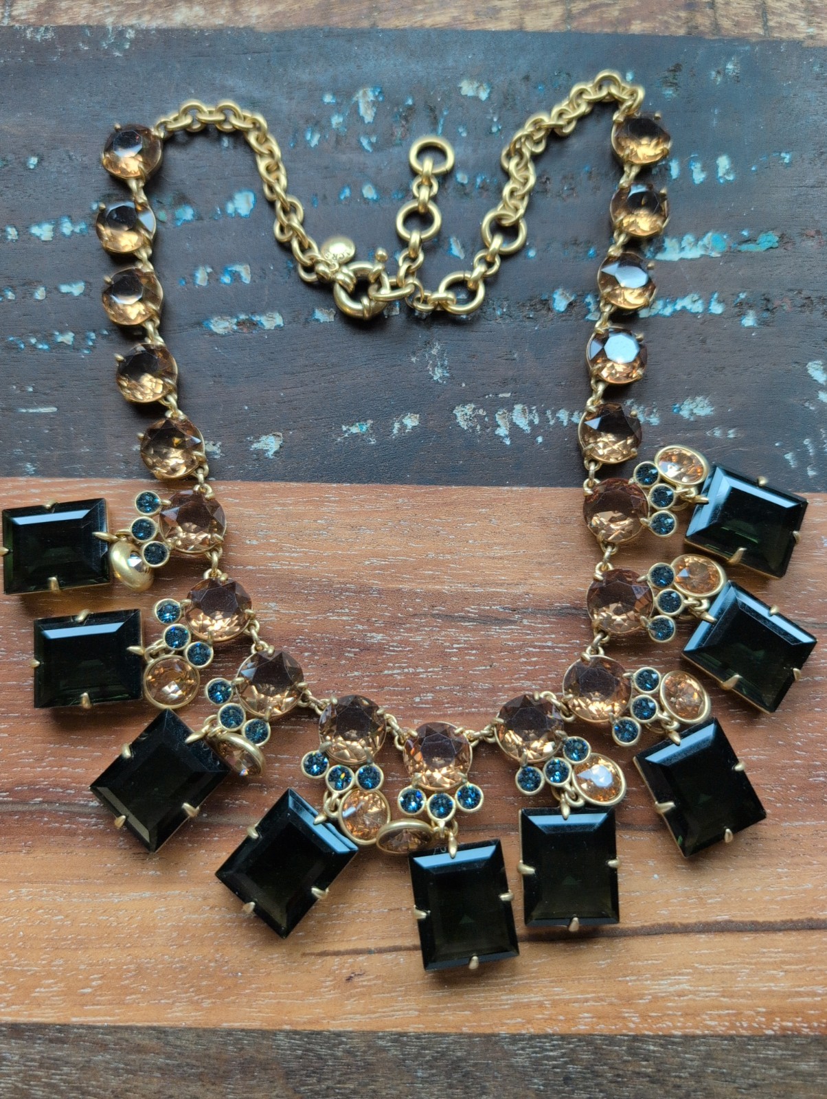 J CREW BLUE EMERALD GREEN TOPAZ STATEMENT NECKLACE