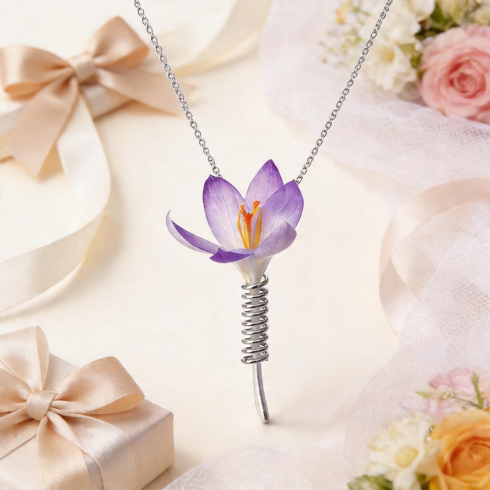 Flower Holder Necklace Spiral Flower Bouquet Necklace Creative Floral Vase Ne…