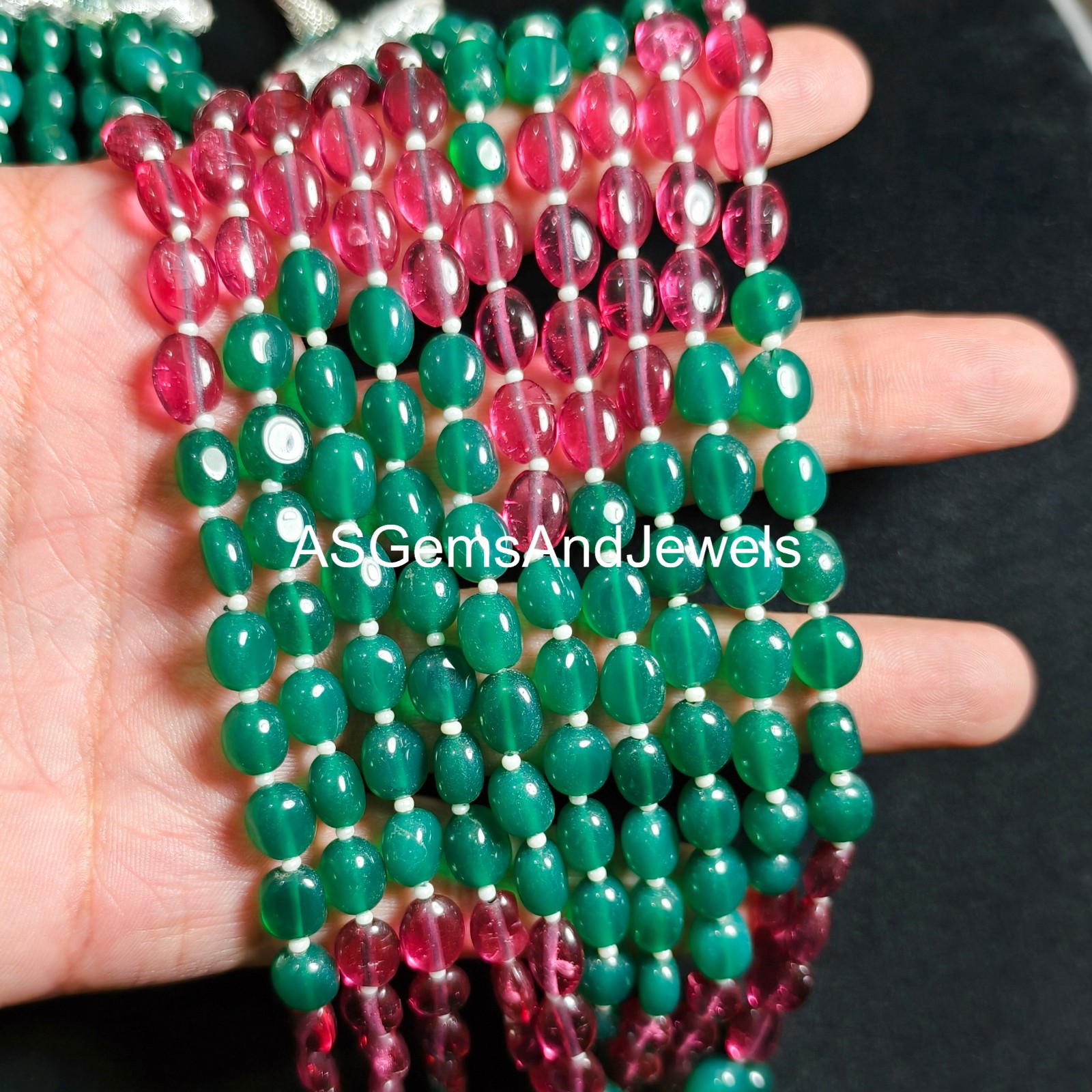 Natural Green Red Onyx Gemstone Oval Beads Necklace Size 6-9mm Handmade Necklace