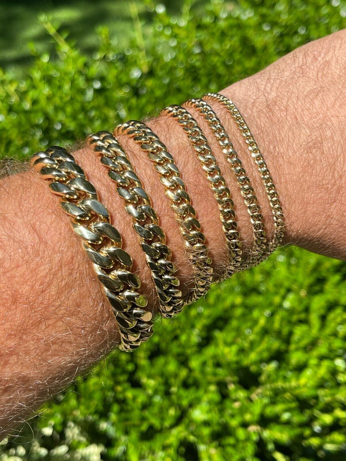 Cadena CUBANA o Pulsera De ACERO INOXIDABLE Bañado En Oro 14K en tamaños 4-14mm